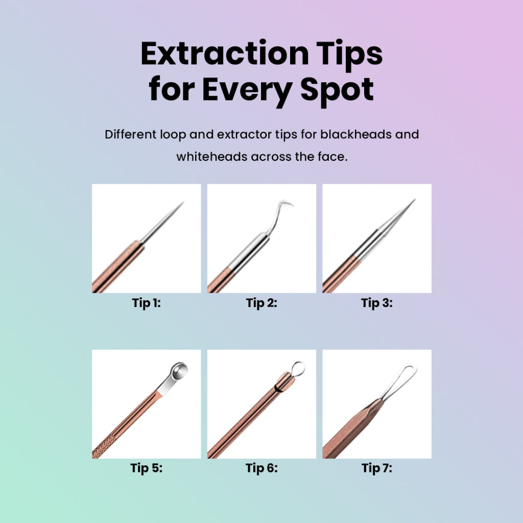 Efreshme Precision 8 Pcs Blackhead Remover Tool Set with Case; Extractor, Tweezer, Pimple, Acne, Whiteheads, Acne