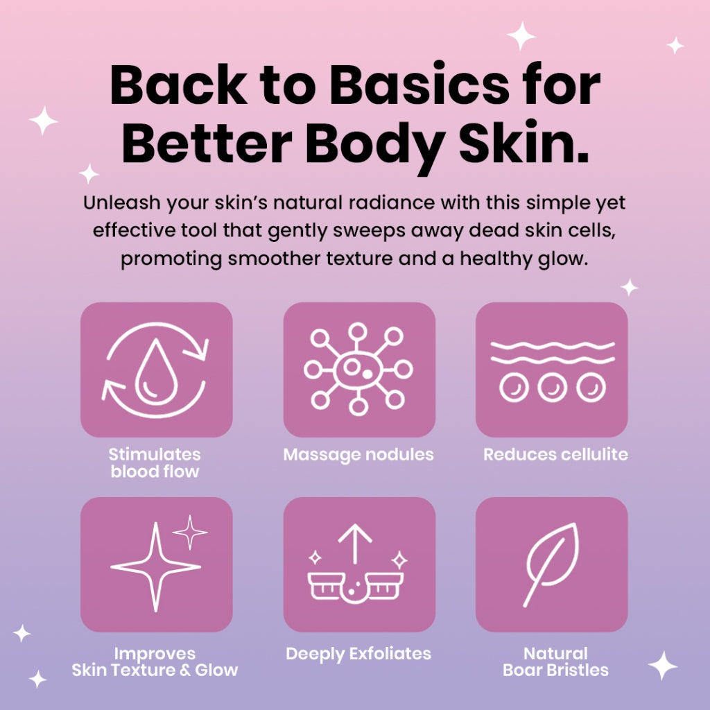 Efreshme Classic Dry Body Brush (Natural Boar Bristles) with Massage Nodules for Spa Exfoliation Clarifying Detox