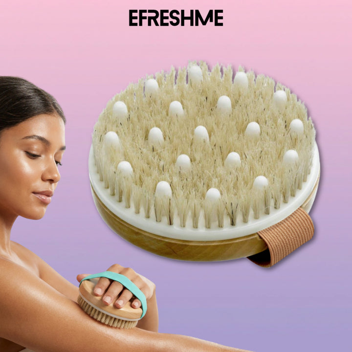 Efreshme Classic Dry Body Brush (Natural Boar Bristles) with Massage Nodules for Spa Exfoliation Clarifying Detox