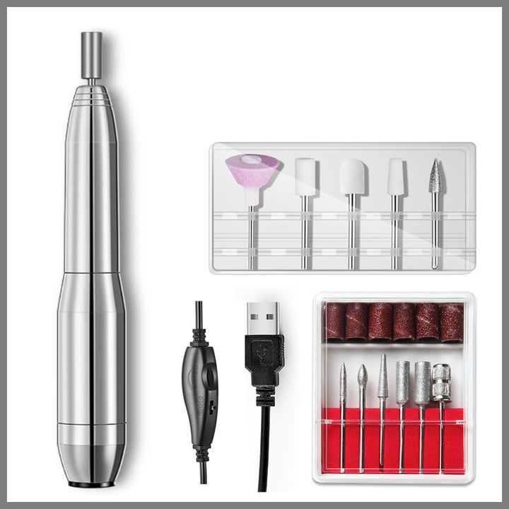 USB Electric Nail Drill Metal Body Pen Personal Care efreshme Silver  